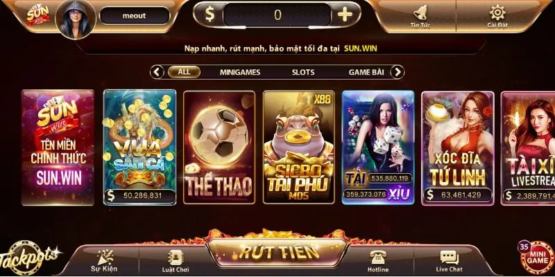 Đa dạng các trò chơi tại cổng game khi đăng ký Sunwin